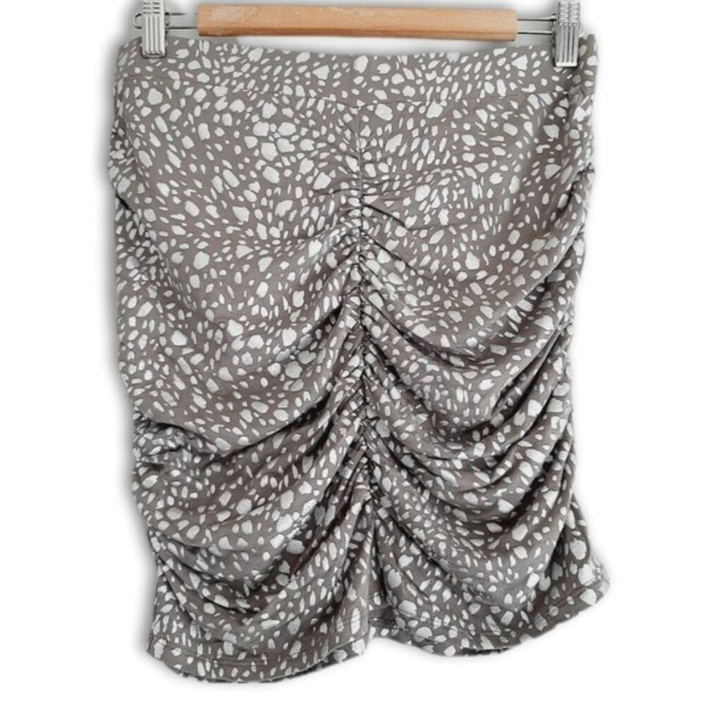 MODA INTERNATIONAL | Ruched Exposed Zip Mini Skirt Grey Silver Animal Print Sz M
